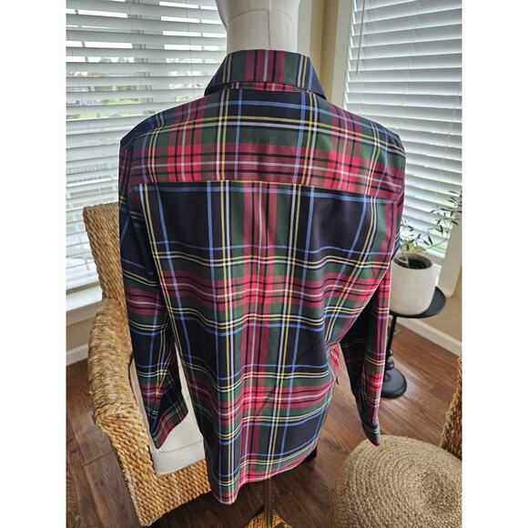 Foxcroft Shaped Fit Tartan Plaid Non Iron Shirt Women's Size 12 Holiday Preppy - Picture 2 of 9